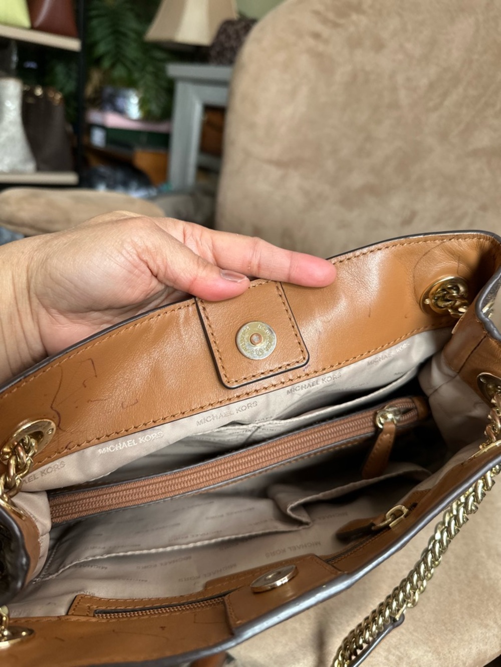 Michael Kors Jet Set Logo Chain Shoulder Bag Brown Coated Canvas Good Condition - Picture 12 of 15